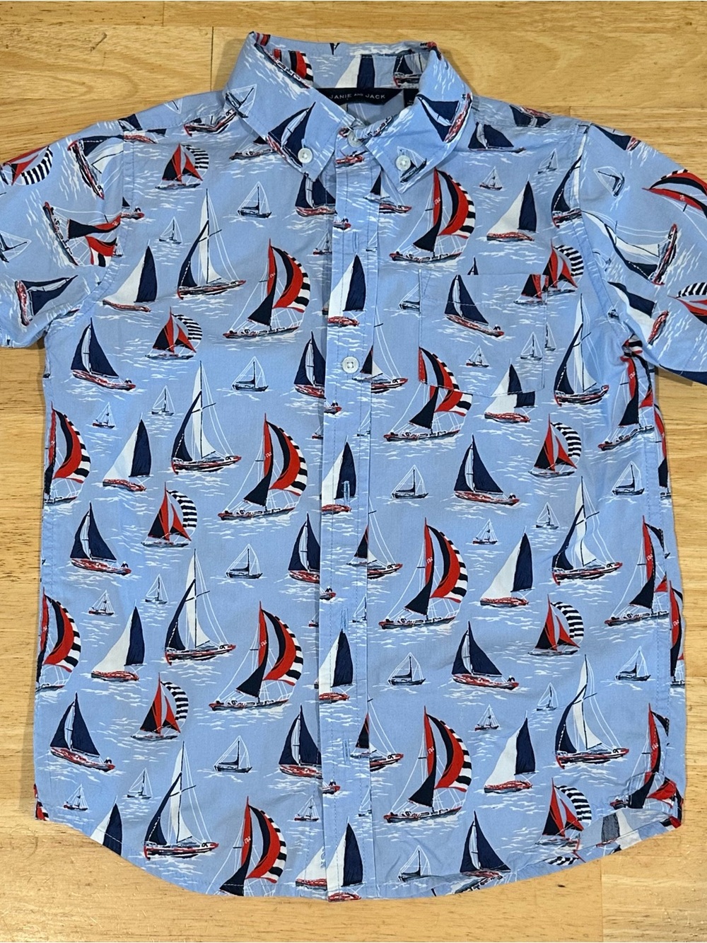 Janie and Jack Light Blue Sailboat Print Button-Front Shirt
